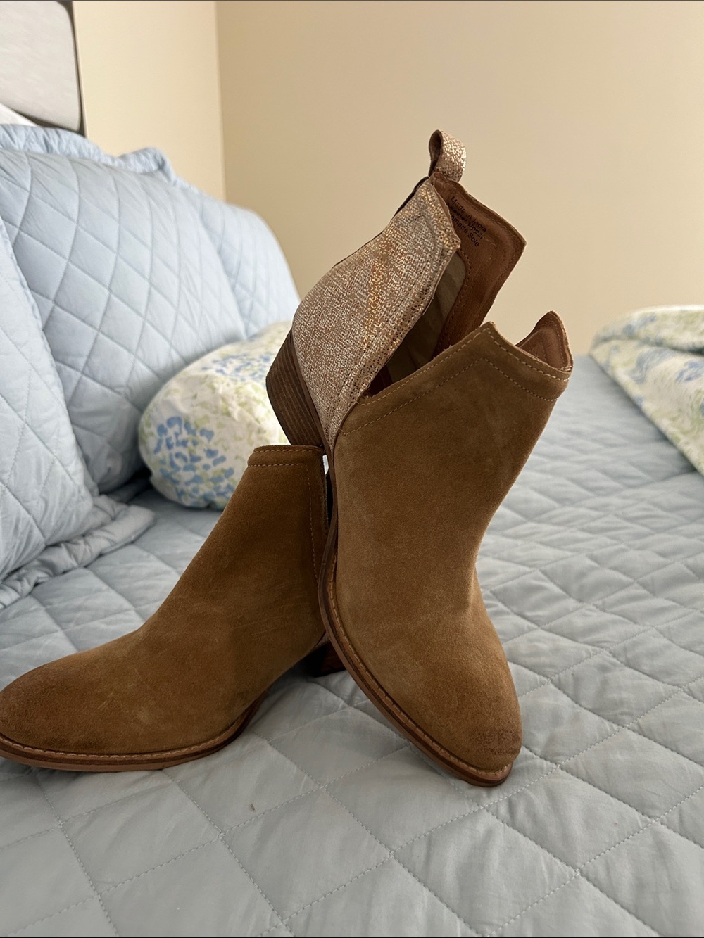 Diba.True Women's Brown Suede Ankle Booties with Textured Metallic Back